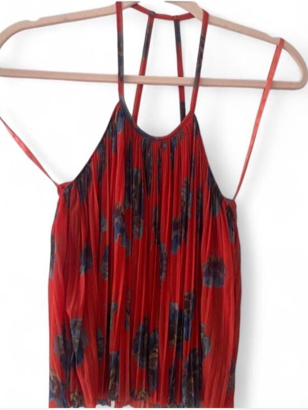 Kimchi Blue Urban Outfitters Red Pleated Floral Strappy Halter Crop Top